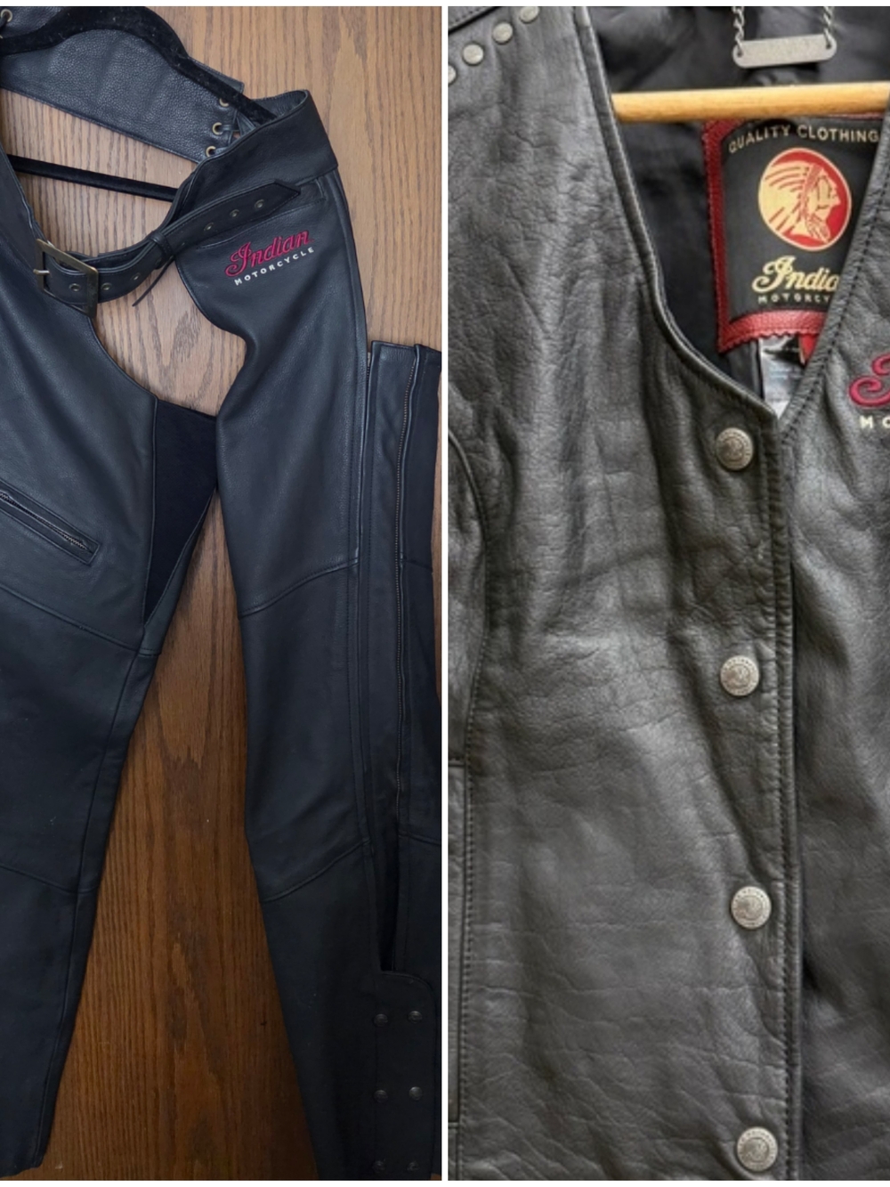 Indian Motorcycle Women's Black Leather Riding Vest & Chaps S/M